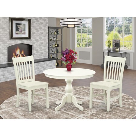 East West Furniture 3 Piece Hartland Dining Room Table Set - Linen White HBNF3-LWH-W